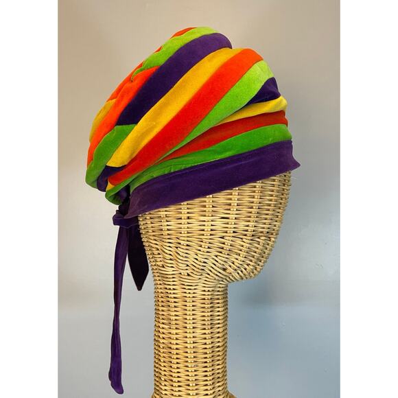 Vtg 50s 60s New Look Velvet Color Block Turban Bee Hive Hat Belmar B Altman Co - Picture 1 of 15